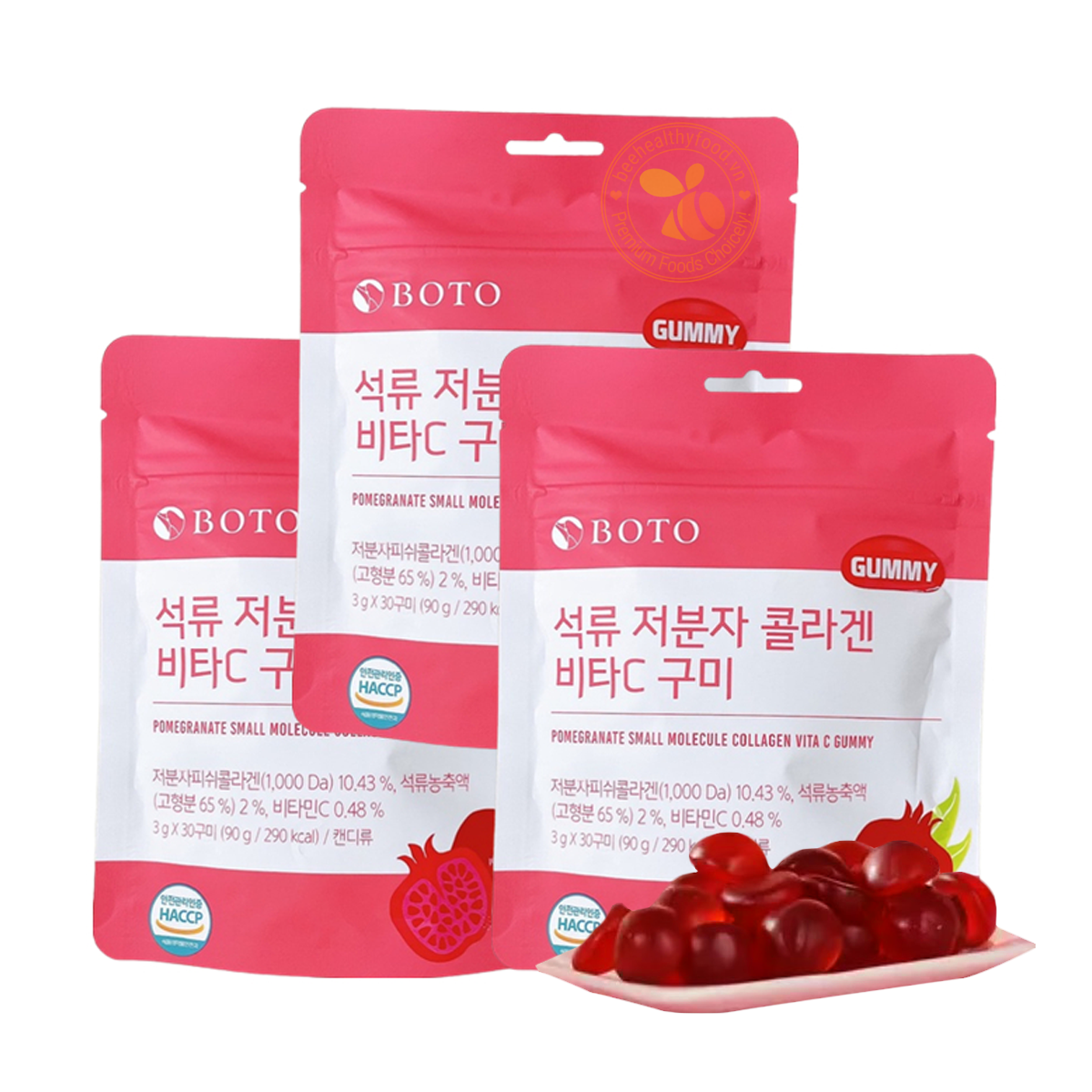 Kẹo Collagen Lựu Boto - Kẹo Dẻo Gummy Collagen Vitamin C Hàn Quốc 30 Viên